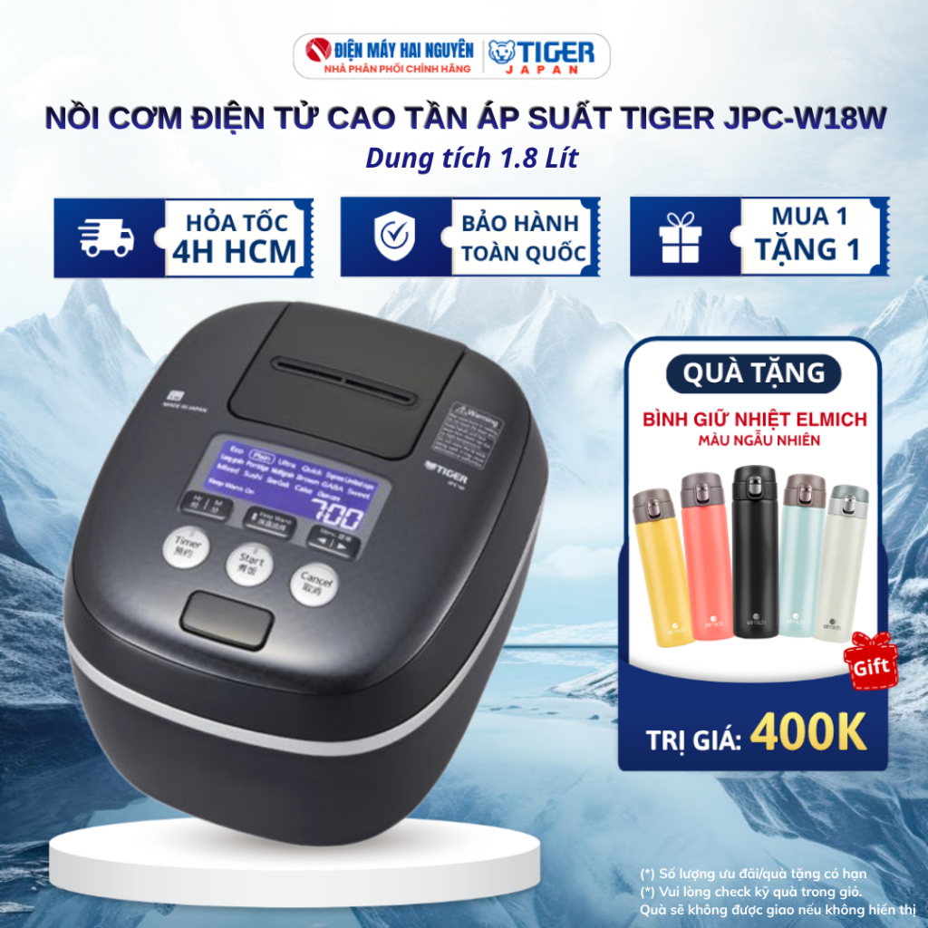 Nồi Cơm Điện Tử Cao Tần Tiger JPC-W18W, Dung tích 1.8 lít, Bảo hành toàn quốc