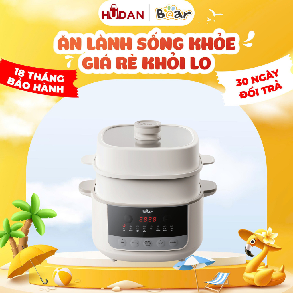 Nồi nấu chậm BEAR 2.5L SC-5H25M34 Tiếng Việt, Kèm Lồng Hấp Đa Năng Nấu Cháo,Chưng Yến  BH 18 tháng