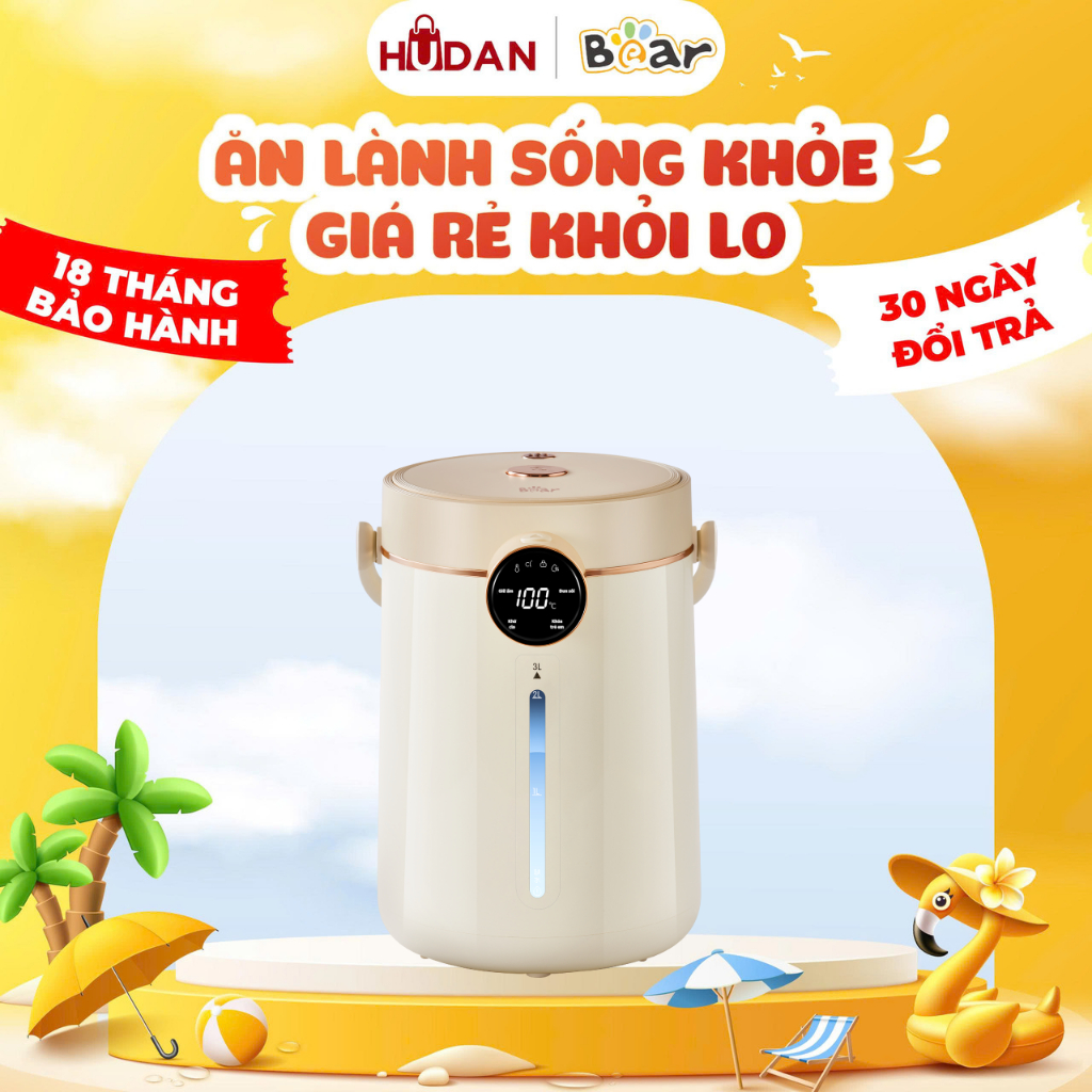 Bình thuỷ điện BEAR 3L EWB-5H30C60 Tiếng Anh Bình đun siêu tốc, 11 Mức Giữ Ấm, Khử Clo BH 18 tháng.