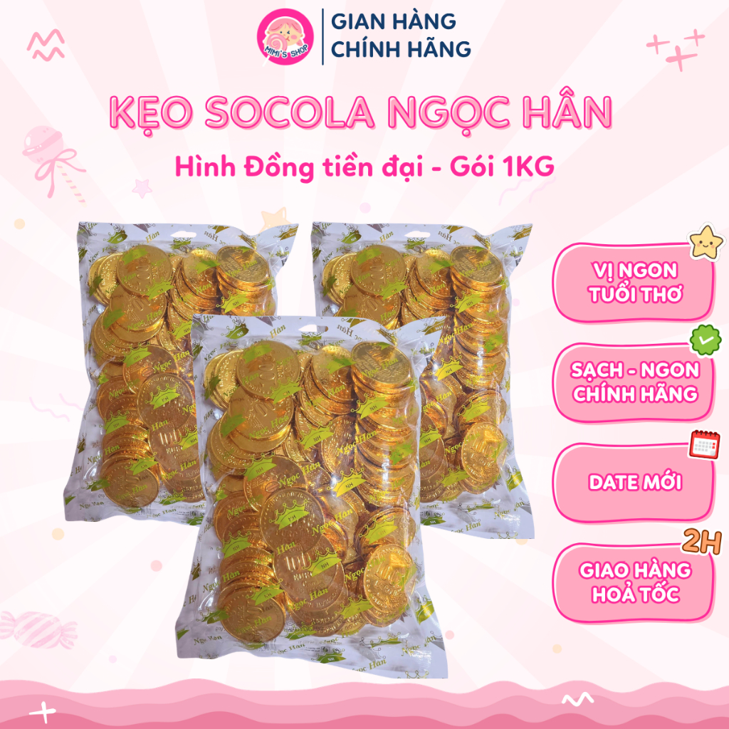 Kẹo Socola Đồng Ti.ền Đại Ngọc Hân 1kg, Socola Ngọt Dịu Giòn Nhẹ Bọc Riêng Từng Viên, Đồ Ăn Vặt Tuổi