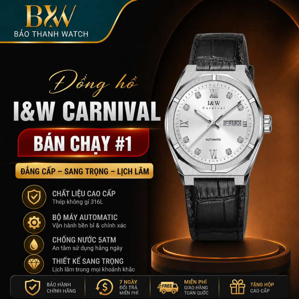 Đồng Hồ Nam Chính Hãng I&W Carnival 751G -DD Automatic  Chống Xước Chống Nước 50M