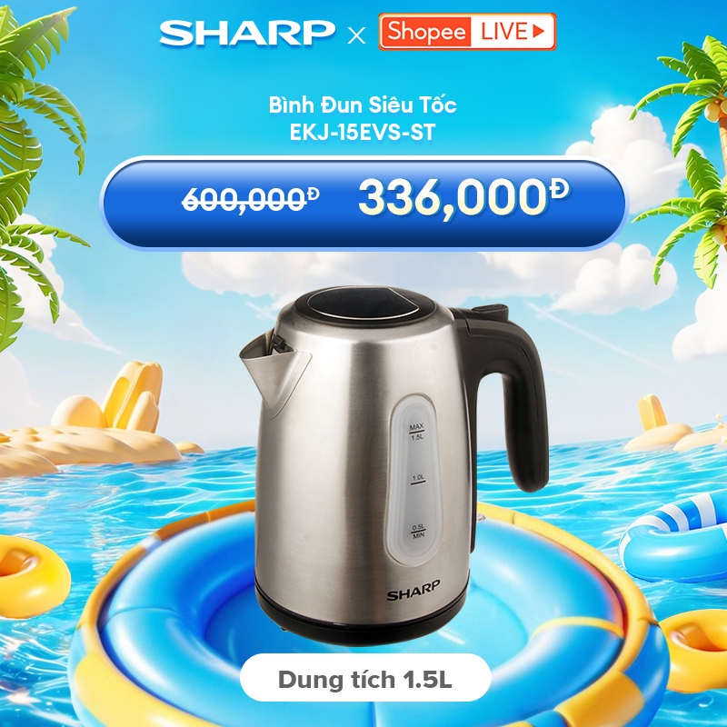 Bình Đun Siêu Tốc 1.5 Lít SHARP EKJ-15EVS-ST Vạch báo nước, Cảm biến nhiệt FADA