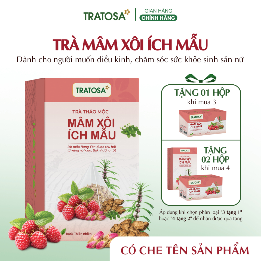 Trà mâm xôi ích mẫu Hưng Yên TRATOSA 10 vị thảo mộc, tốt cho điều kinh, IVF, UIU an toàn và lành tín