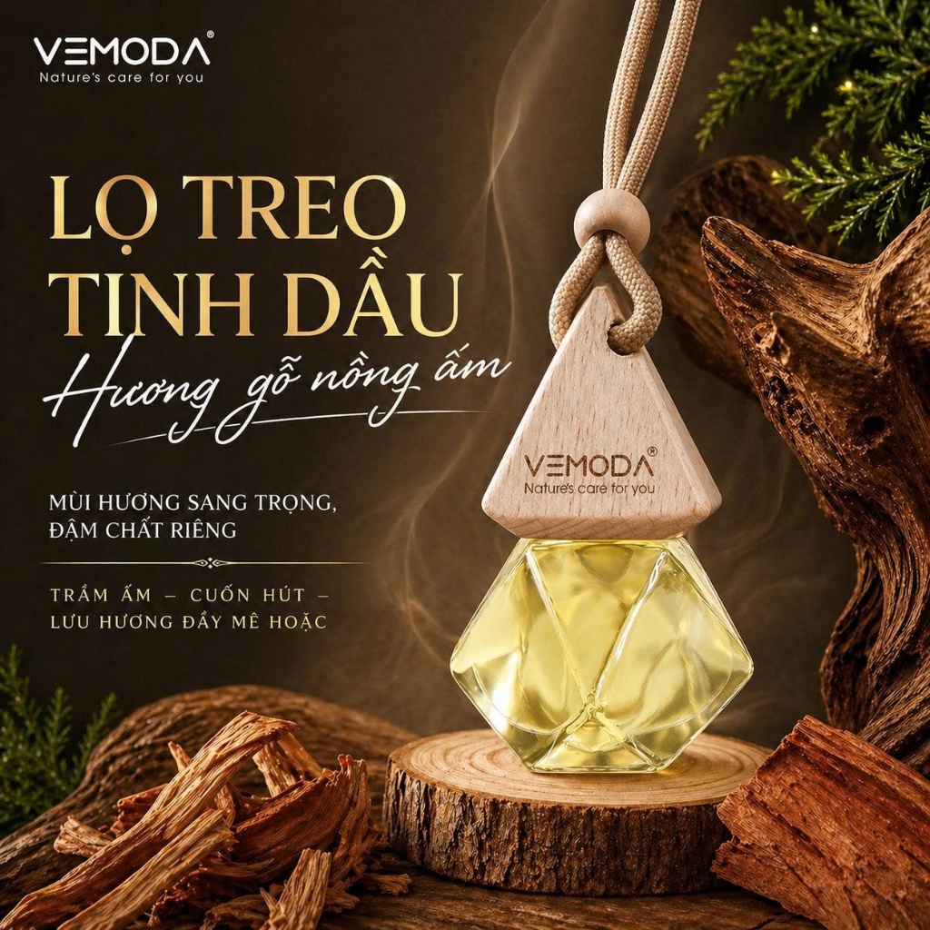 Tinh dầu treo xe ô tô thơm lâu - Khử mùi xe hơi - Mùi Warm Woody. Lọ treo tinh dầu Warm Woody