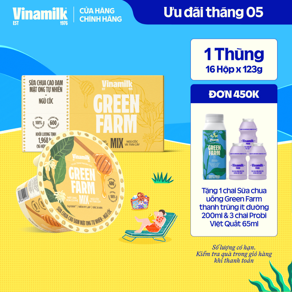 [CHỈ GIAO HCM+HN] Thùng 16 hộp Sữa chua ăn Topping Hy Lạp - Ngũ Cốc Mật Ong Vinamilk Green Farm - hộ