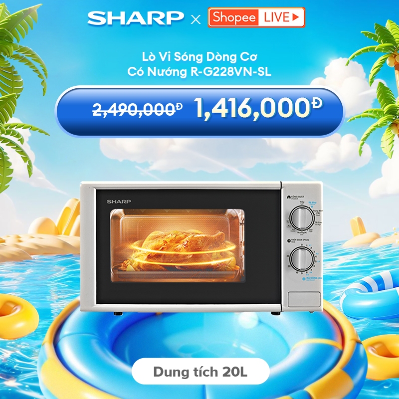 Lò vi sóng có nướng Sharp R-G228VN-SL - 20L - Hàng Chính Hãng bảo hành 12 tháng
