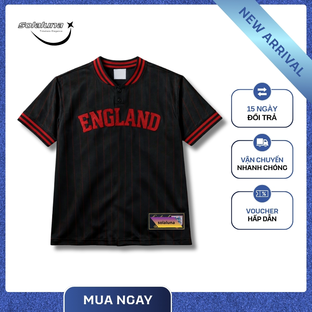 Áo Bóng Đá England Retro Đen Sọc Đỏ – Form Rộng Unisex, Thun Lạnh Co Giãn, Mặc Mát