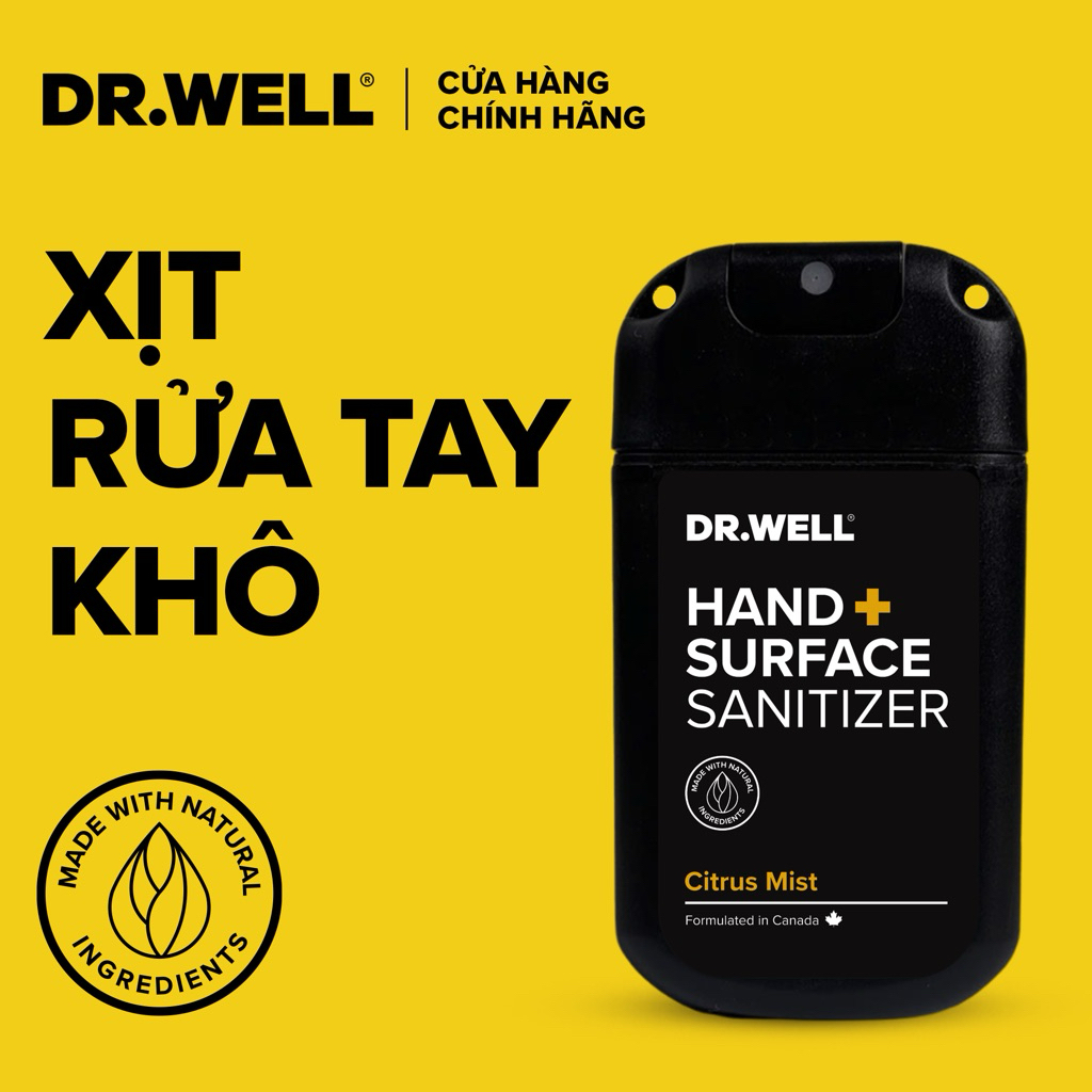 Nước Rửa Tay Khô Dạng Xịt 𝐃𝐑.𝐖𝐄𝐋𝐋 30ml Hương Cam Sả & Lavender  – Khử Khuẩn, Sạch Nhanh, Khô Nhanh