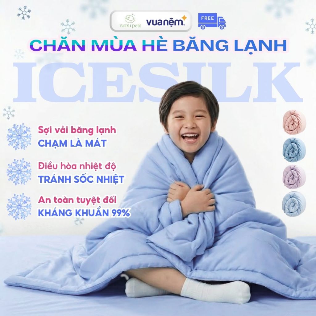 Chăn Mùa Hè Mát Lạnh 2mx2m2 Amando Ice Silk Cho Bé, Chăn Băng Lạnh Mùa Hè, Mền Lông Mềm Mịn Vua Nệm