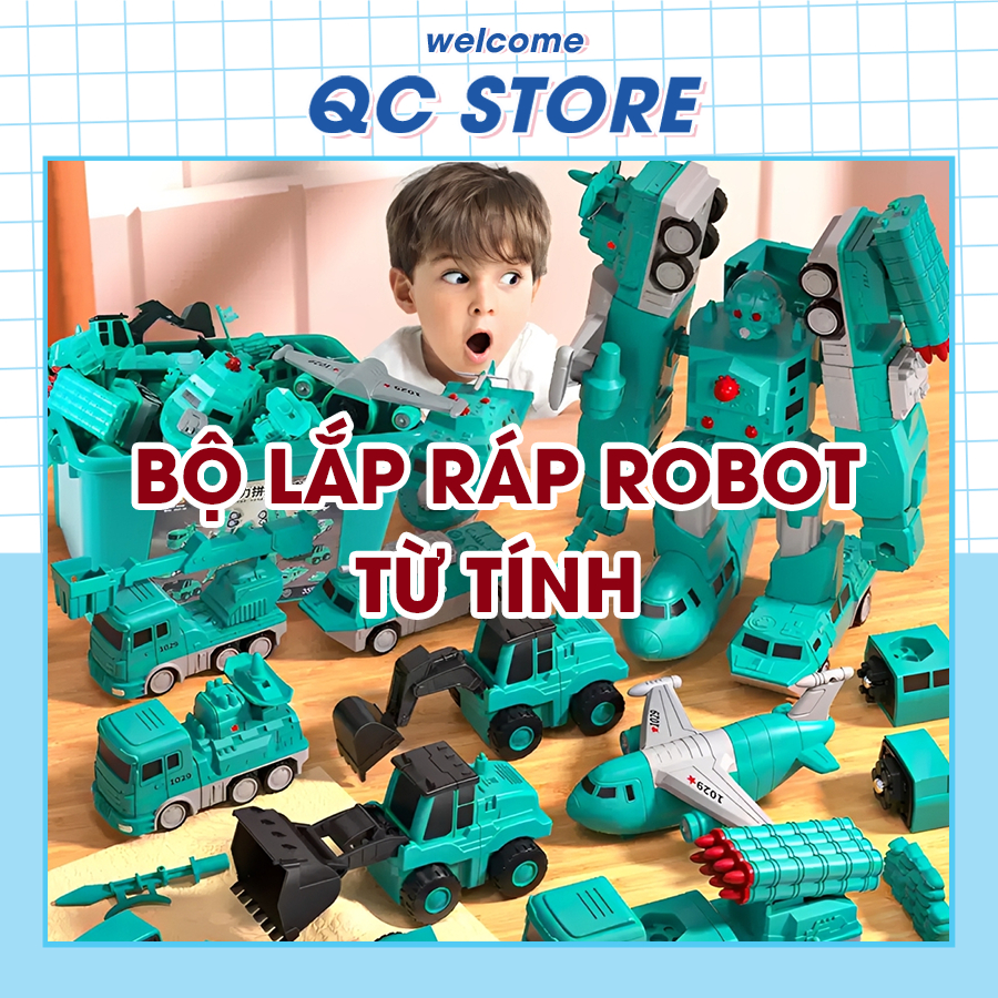 Đồ chơi lắp ráp robot biến hình từ tính 8 in 1 robot biến hình kèm hộp đựng cao cấp QC Store