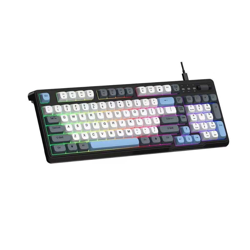 Bàn phím ZK - 011 giả cơ gaming có núm xoay chỉnh âm lượng thiết kế có đèn led 7 màu kèm theo nút vặn âm lượng