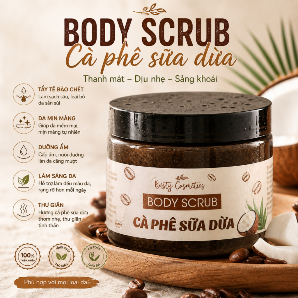 Tẩy Tế Bào Chết Body CÀ PHÊ SỮA DỪA HŨ 450G ,Tẩy Da Chết Cà Phê Làm Sáng Da Mùi Hương Dễ Chịu
