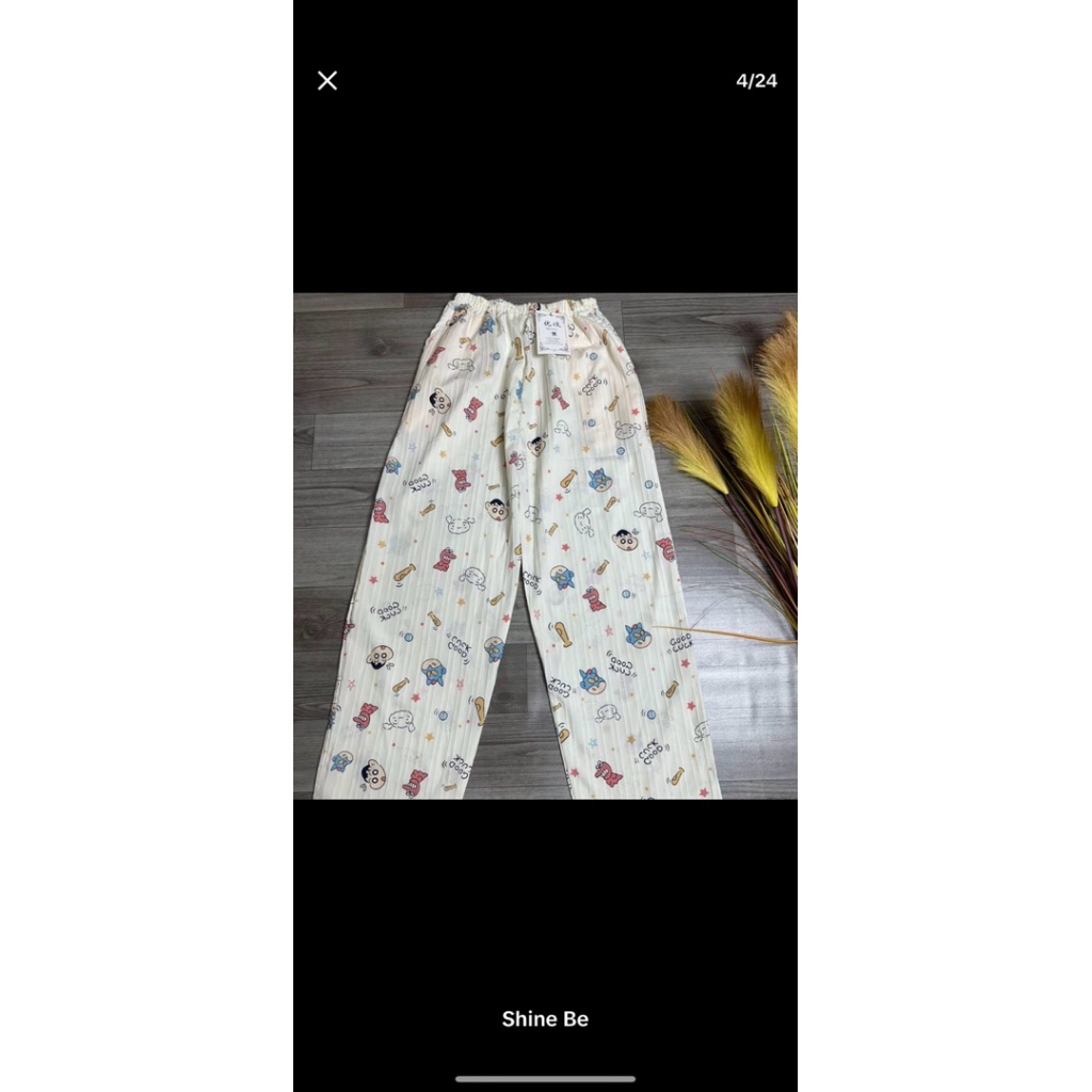 quần dài hoạt hình ống rộng nữ có đủ size hoạ tiết dễ thương chất đũi gân | BigBuy360 - bigbuy360.vn