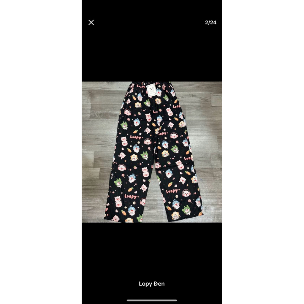 quần dài hoạt hình ống rộng nữ có đủ size hoạ tiết dễ thương chất đũi gân | BigBuy360 - bigbuy360.vn