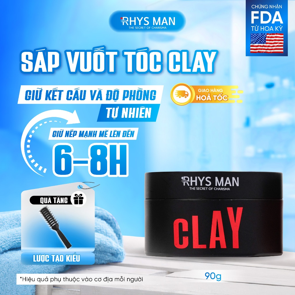 Sáp vuốt tóc Rhys Man 3S Airy Texture Clay bản 90g tạo kiểu tự nhiên, kiểm soát dầu, giữ nếp