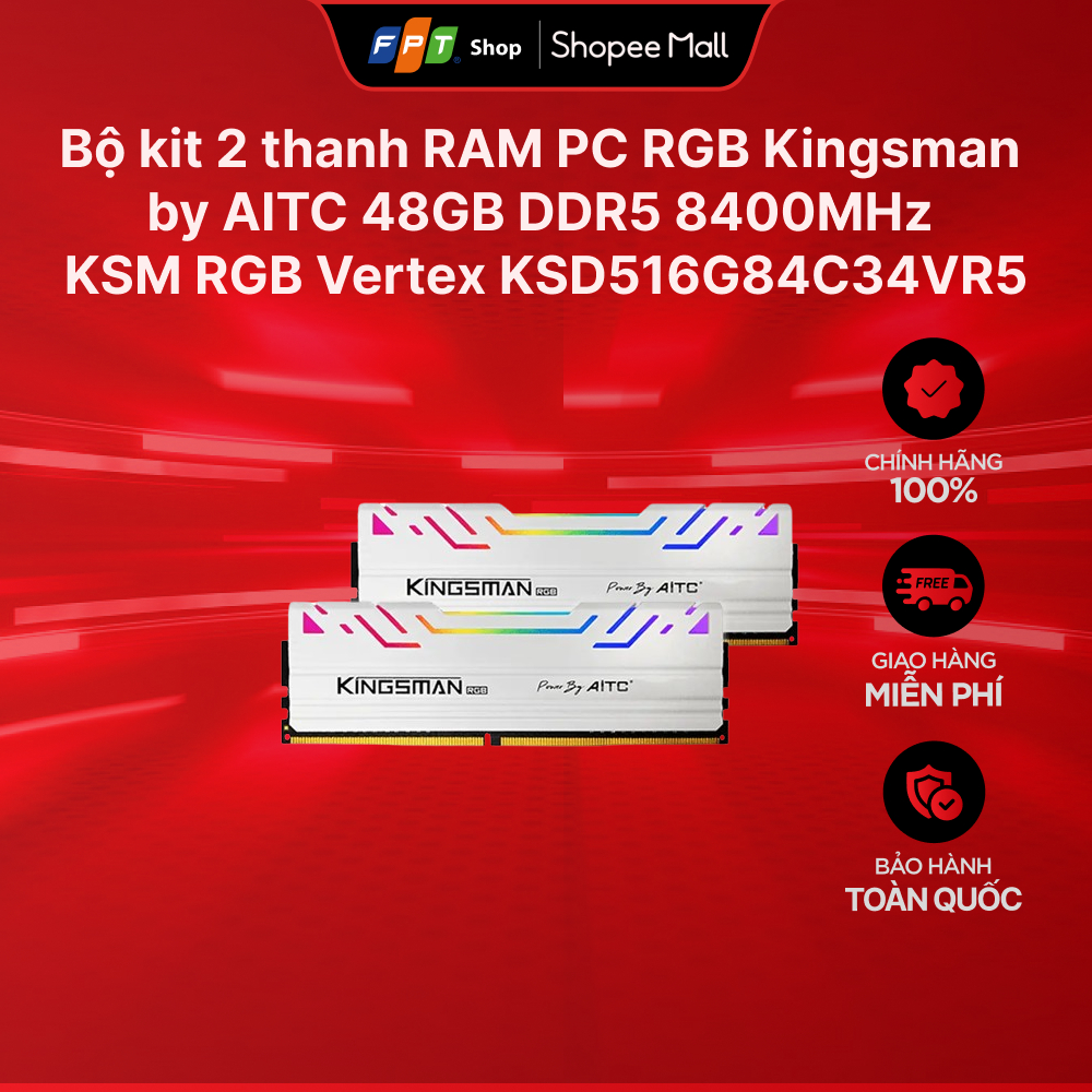 Bộ kit 2 thanh RAM PC RGB Kingsman by AITC 48GB DDR5 8400MHz KSM RGB Vertex KSD516G84C34VR5