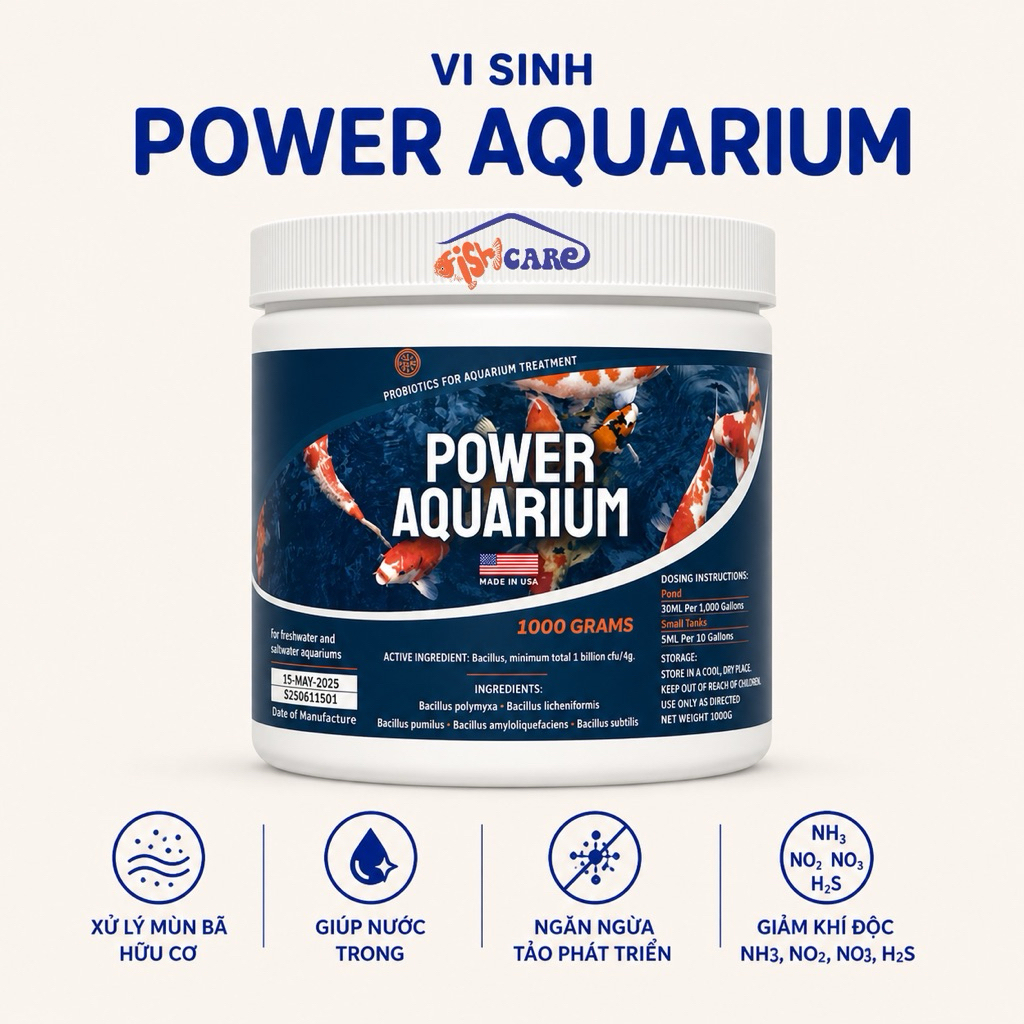 Vi Sinh POWER AQUARIUM (Chính Hãng) Xử Lý Mùn Bã Hữu Cơ, Giúp Trong Nước Và Ngăn Tảo Nâu. Gói 10v, 3