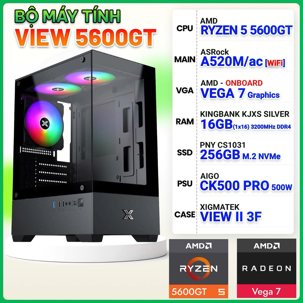 Máy tính AMD- RYZEN 5 5600GT/A520M/16G/256G/500W-36T