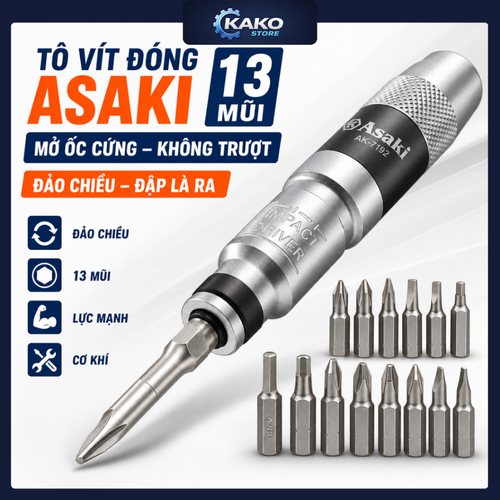 Bộ tô vít đóng 13 mũi cao cấp Asaki AK-7192, Kako Store