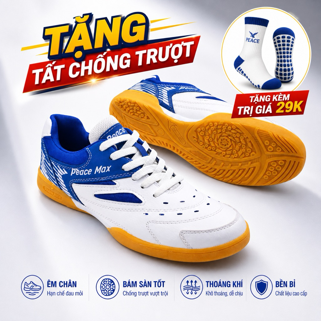Giày Cầu Lông Peace Max Nam Nữ Form Gọn Đế Bám Tốt Dễ Mang + tặng tất chống trượt