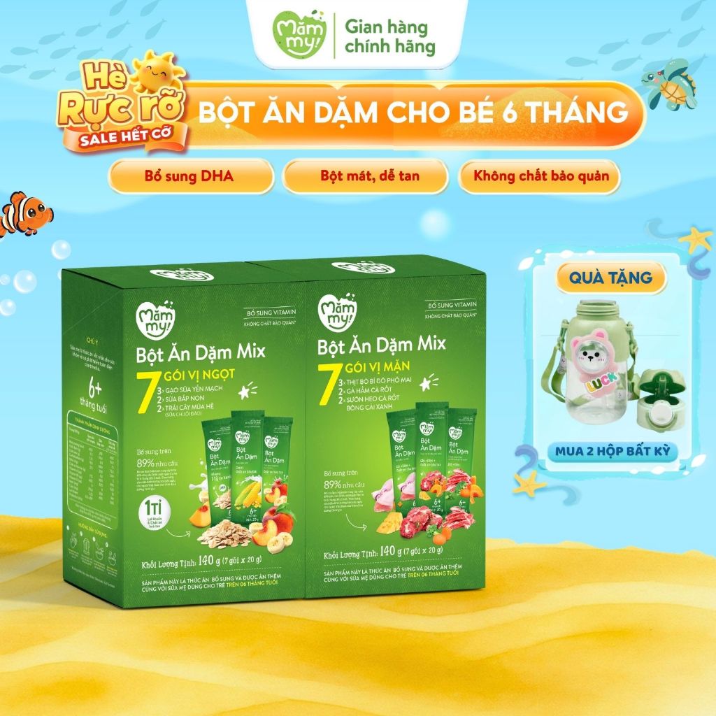 Bột ăn dặm cho bé Mămmy bổ sung DHA, canxi, sắt giúp bé phát triển khỏe mạnh, thông minh, hộp 7 gói