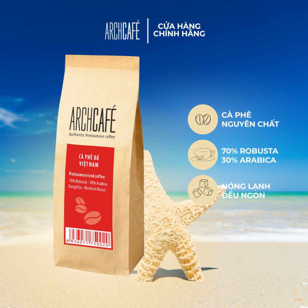 Cà phê đá Việt Nam (nhãn đỏ) Archcafé - Rang xay (500g/túi)