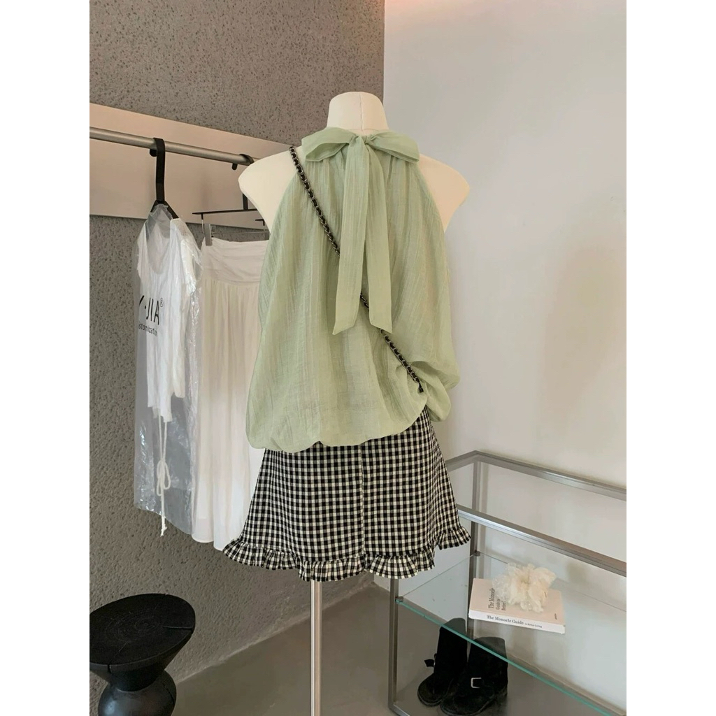 [Hàng Chuẩn L1] Áo yếm dáng bí chất tơ đũi nhăn thắt nơ sau hot summer Suzy Top - A1403 | BigBuy360 - bigbuy360.vn