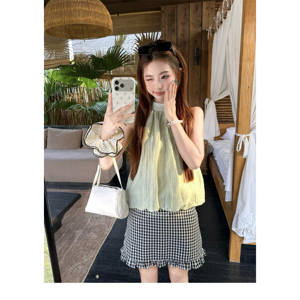 [Hàng Chuẩn L1] Áo yếm dáng bí chất tơ đũi nhăn thắt nơ sau hot summer Suzy Top - A1403 | BigBuy360 - bigbuy360.vn