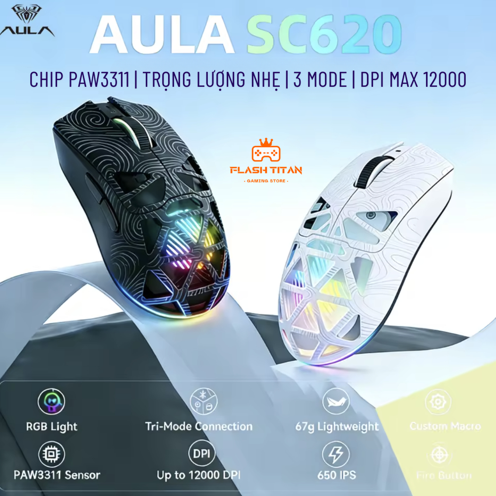 Chuột Không Dây AULA SC620 - Chip PAW3311 Mạnh Mẽ - 3 Chế Độ Kết Nối - Trọng lượng nhẹ, Thiết kế mới | BigBuy360 - bigbuy360.vn