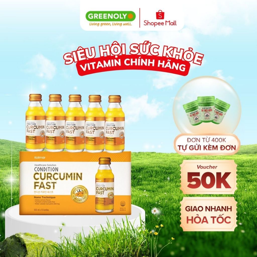 Nước Nghệ Nano Kolmar Curcumin Fast Nano Tăng Cường Hỗ Trợ Dạ Dày 100ml - 10 Chai