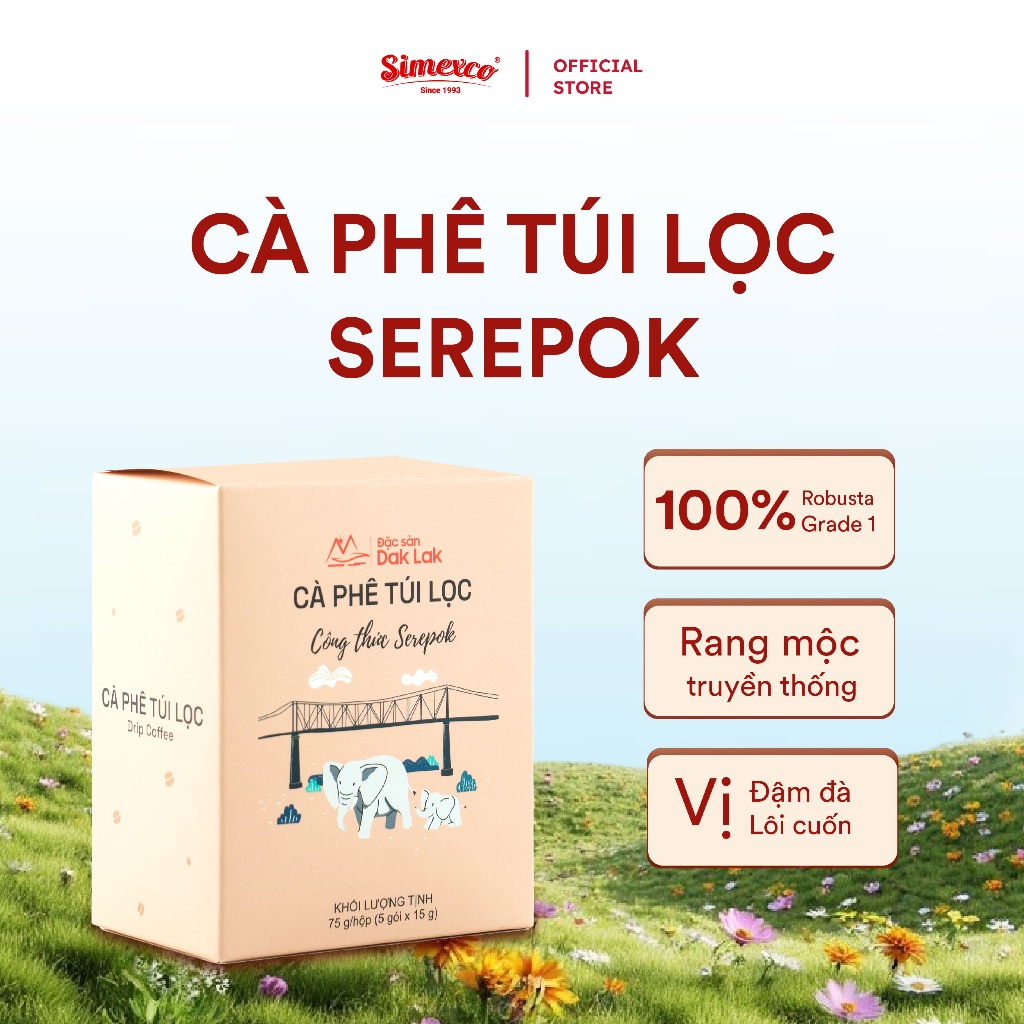 Cà phê túi lọc Serepok 100% Robusta honey