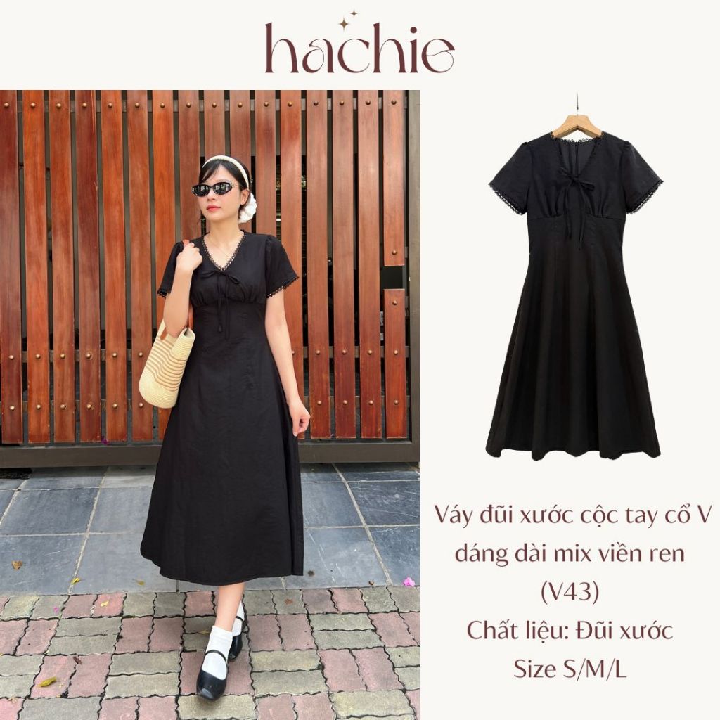 Lily.clothes (Sẵn) Váy đầm nữ cổ V viền bèo dáng ngắn – Emily Dress vải đũi xước mix ren nữ tính khoá kéo sau lưng | BigBuy360 - bigbuy360.vn