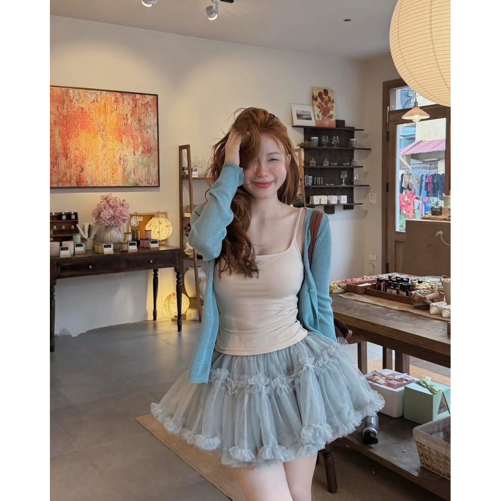 P256 - Chân váy tu tu 2 lớp voan tơ bồng nhún tầng xòe dáng ngắn lưng thun trendy 2025