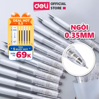 Bút bi nước bút gel bút mực bấm văn phòng Deli mực đen ngòi 0.35mm học sinh mực đều, ngòi nhỏ có ruột thay thế - 1 chiếc