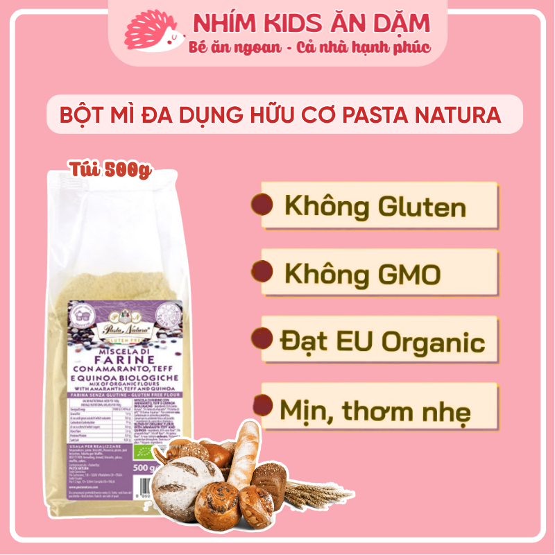 [Date T2/2027] Bột Mì Đa Dụng Hữu Cơ PASTA NATURA - Gluten Free - Làm Bánh Mì, Bánh Bao, Túi 500g