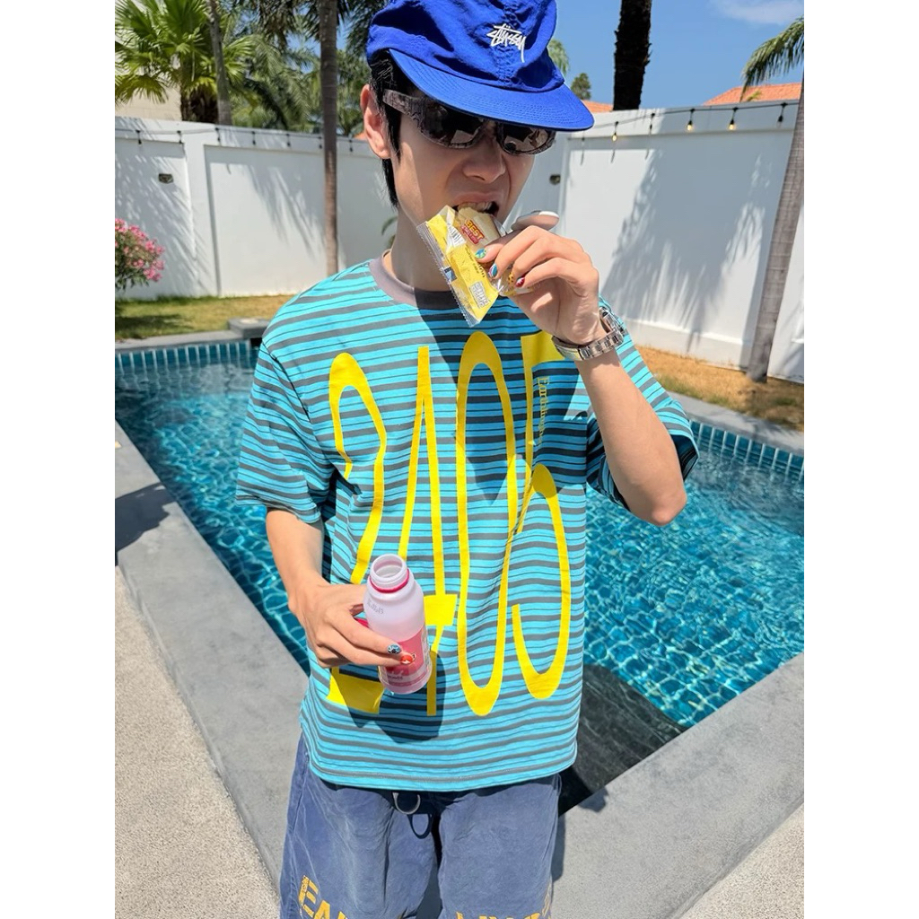 [ENTR] Number stripe color block oversized tee
