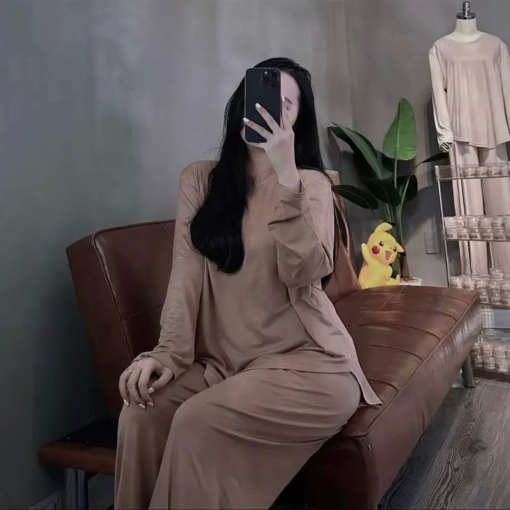 Piustudio’s Set bộ kem lụa suông thun lạnh áo vạt bầu có túi bigsize 45 tới 85 kg chất liệu mềm mịn 