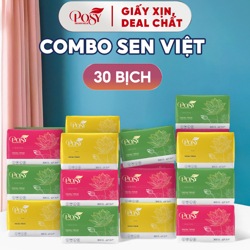 POSY - [LIVE] Thùng 30 gói Khăn rút 300 tờ 3 lớp POSY LOTUS nhỏ gọn, mềm mịn