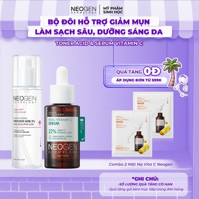 Bộ Đôi Toner Giảm Mụn và Serum Dưỡng Sáng 22% Vitamin C Kakadu + 5% Treatment Acid Neogen Dermalogy