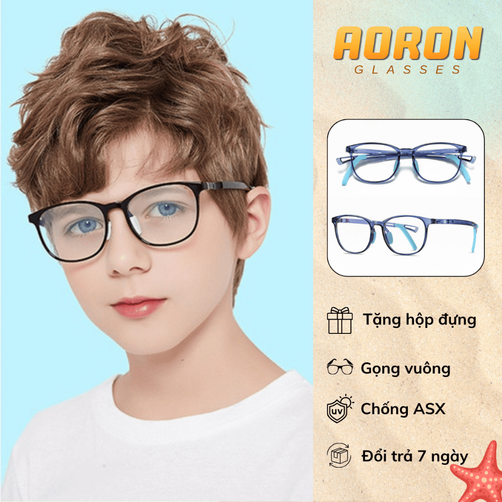 Kính 0 Độ Chống Ánh Sáng Xanh Và Tia UV Tròng Oval Dễ Thương Cho Trẻ Gọng Siêu Dẻo Chống Gãy Có Thể 