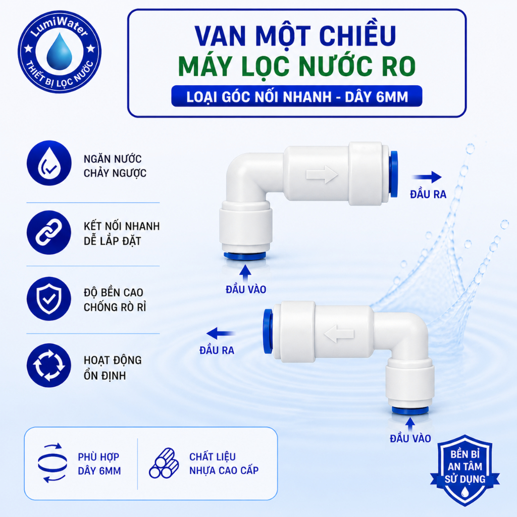 Van Một Chiều Máy Lọc Nước RO - (Loại Góc Nối Nhanh Dây 6mm)