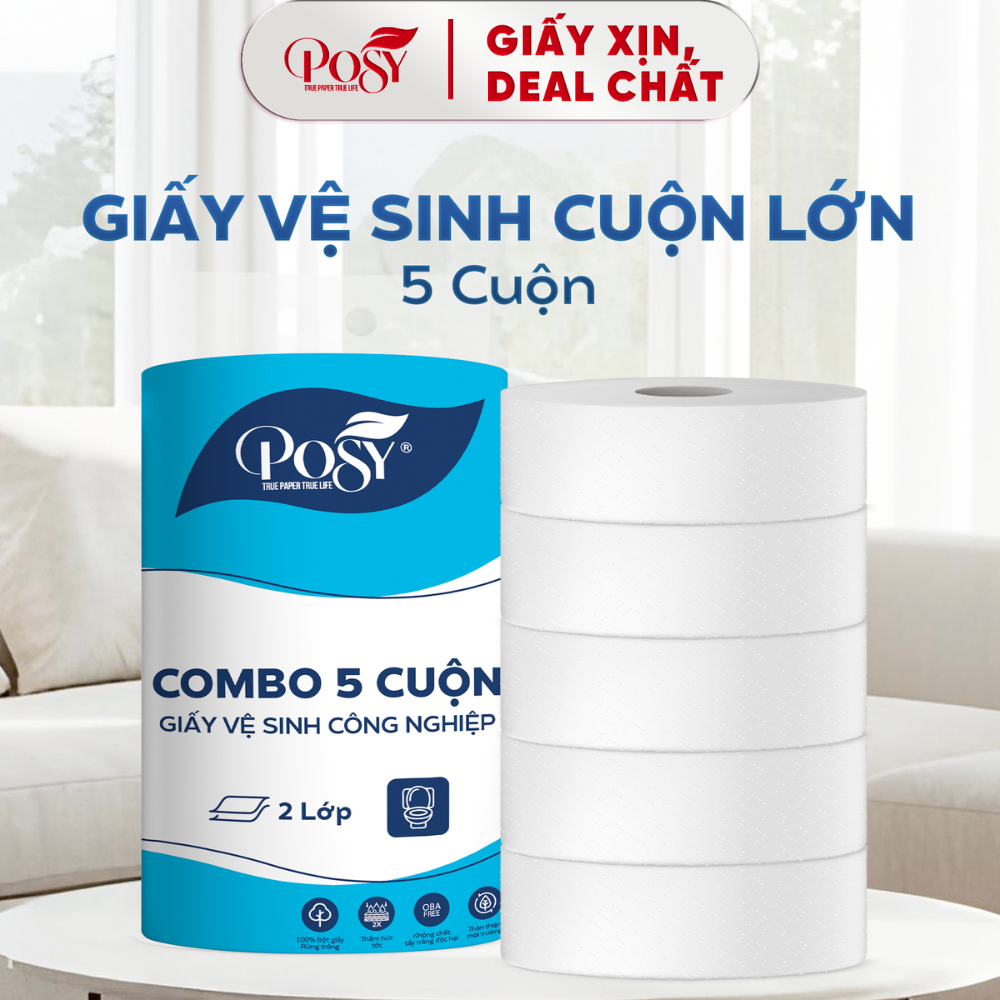 (S6) MUA 4 CUỘN GVS POSY cuộn lớn 700gr - 2 lớp/cuộn TẶNG NGAY 1 CUỘN, tiết kiệm cho văn phòng, công