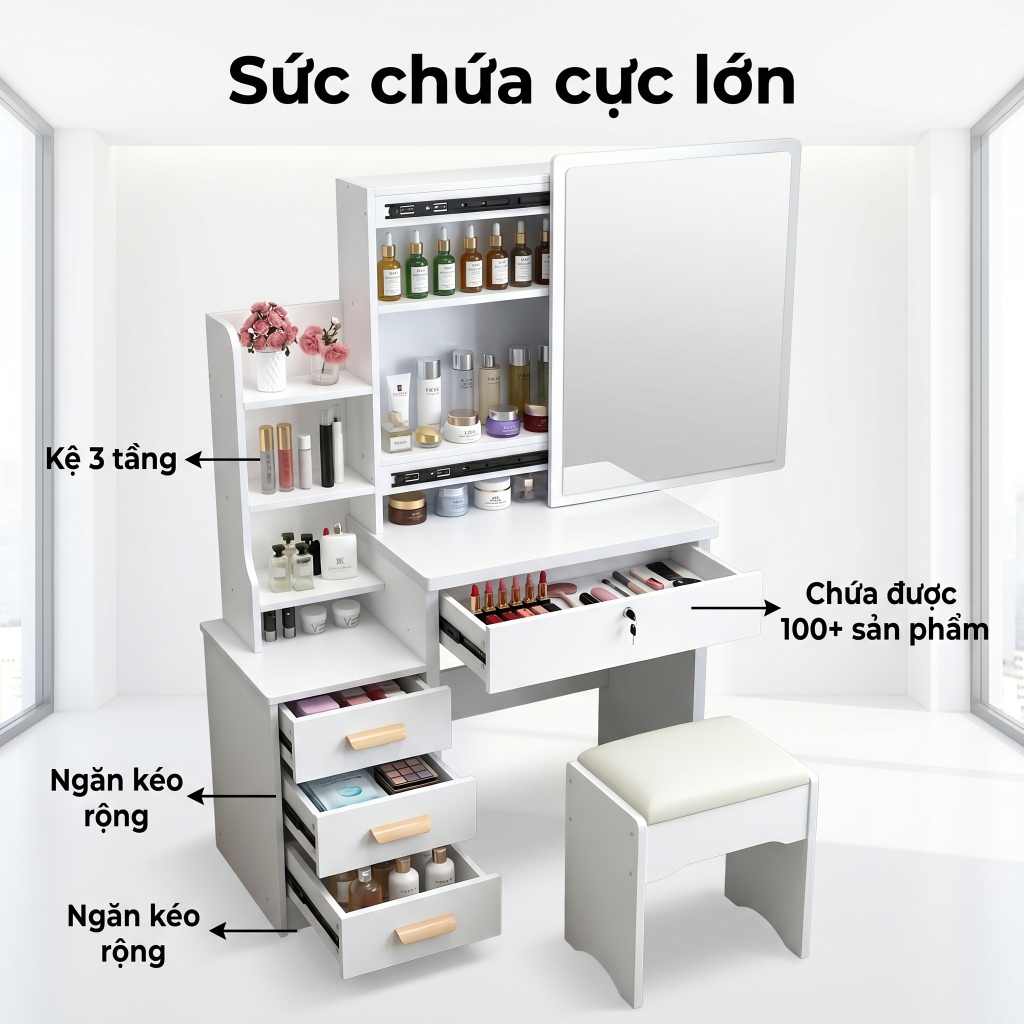 BM Bàn trang điểm bệt có ngăn kéo, bàn bệt có ngăn kéo chất liệu gỗ MDF phủ Melamine | BigBuy360 - bigbuy360.vn