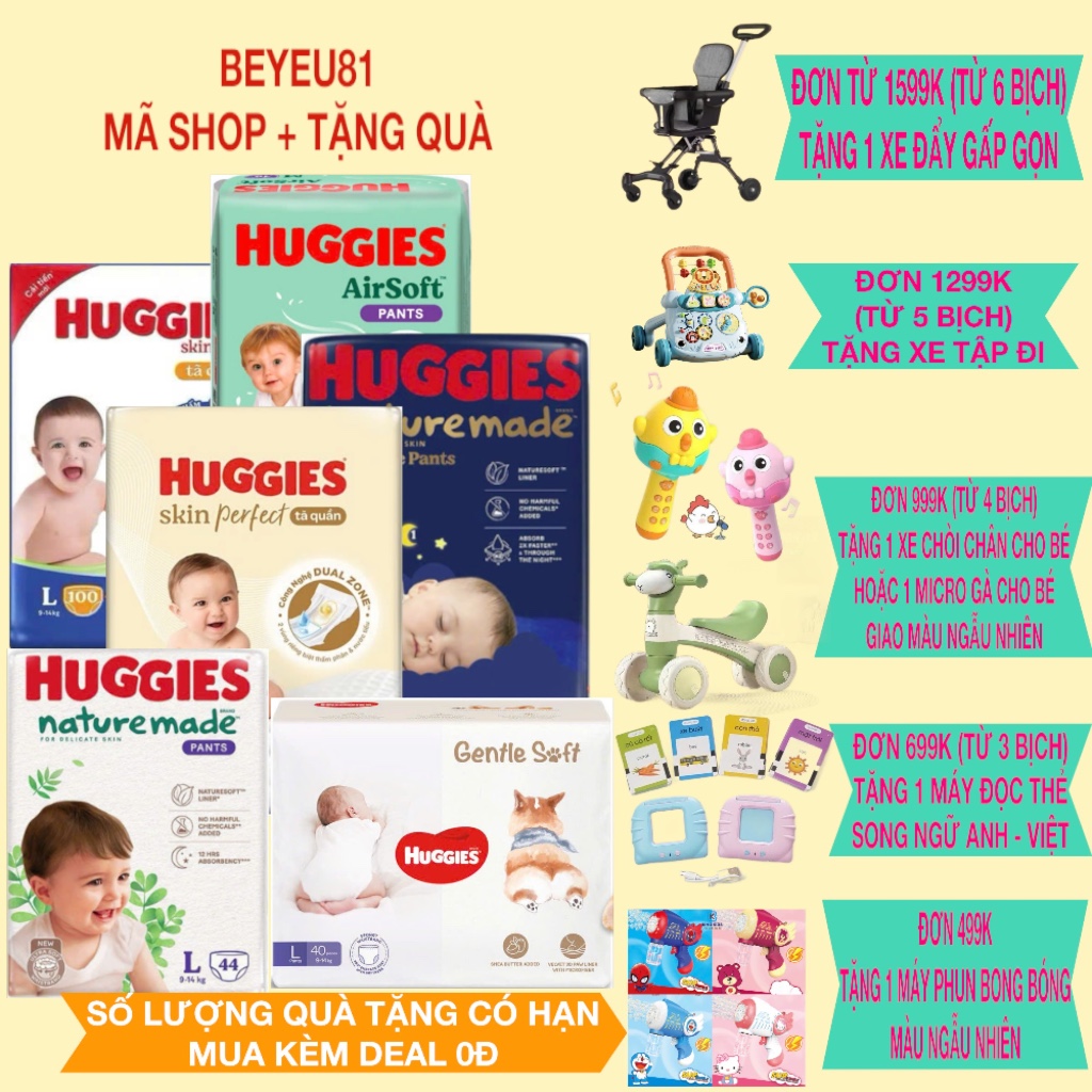 [SIÊU NHIỀU MIẾNG] TÃ QUẦN HUGGIES TRÀM TRÀ TỰ NHIÊN SKINCARE MEGA JUMBO 5MM CÁC SIZE M106/L104/XL