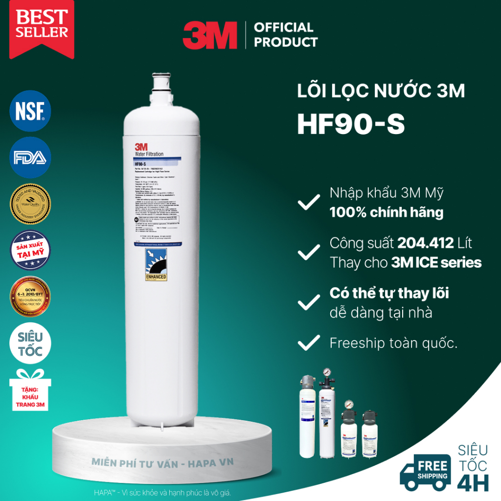 Lõi Lọc Nước 3M HF90-S Chính Hãng 3M Nhập Khẩu Mỹ Thay Cho Máy 3M ICE190-S ICE190S-WOI ICE190S HF90S