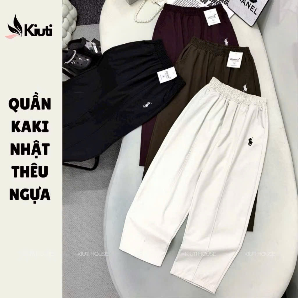 Quần Dài Kaki Ngựa Cạp Cao Baggy Ống Rộng Phối Ly Basic Modern Girl Phong Cách Hàn Quốc