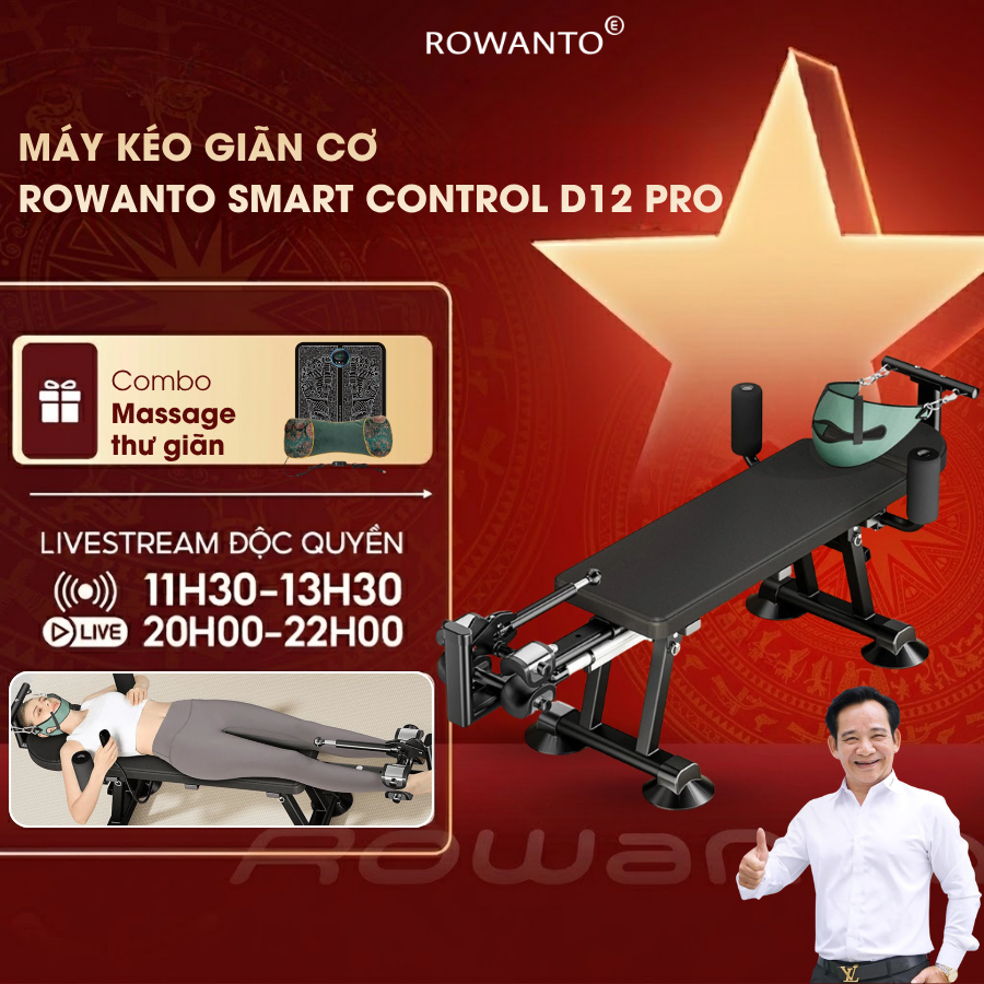 Máy kéo giãn Rowanto Smart Control D12 Pro kéo giãn cơ lưng & cổ bằng điện, hỗ trợ tình trạng về cơ 