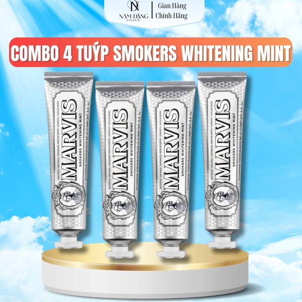 Combo 4 tuýp Kem đánh răng Marvis Smokers Whitening Mint 85ml Trắng Răng