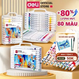 (QUÀ 50K) Bút lông màu Acrylic Markers Deli EC191 hộp 12/24/36/64 Box Màu Acrylic Marker cho Bé Học Sinh Mỹ thuật