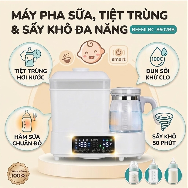 Máy pha sữa tiệt trùng, sấy khô Beemi - Bảo hành 12 tháng chính hãng, miễn phí vận chuyển toàn quốc